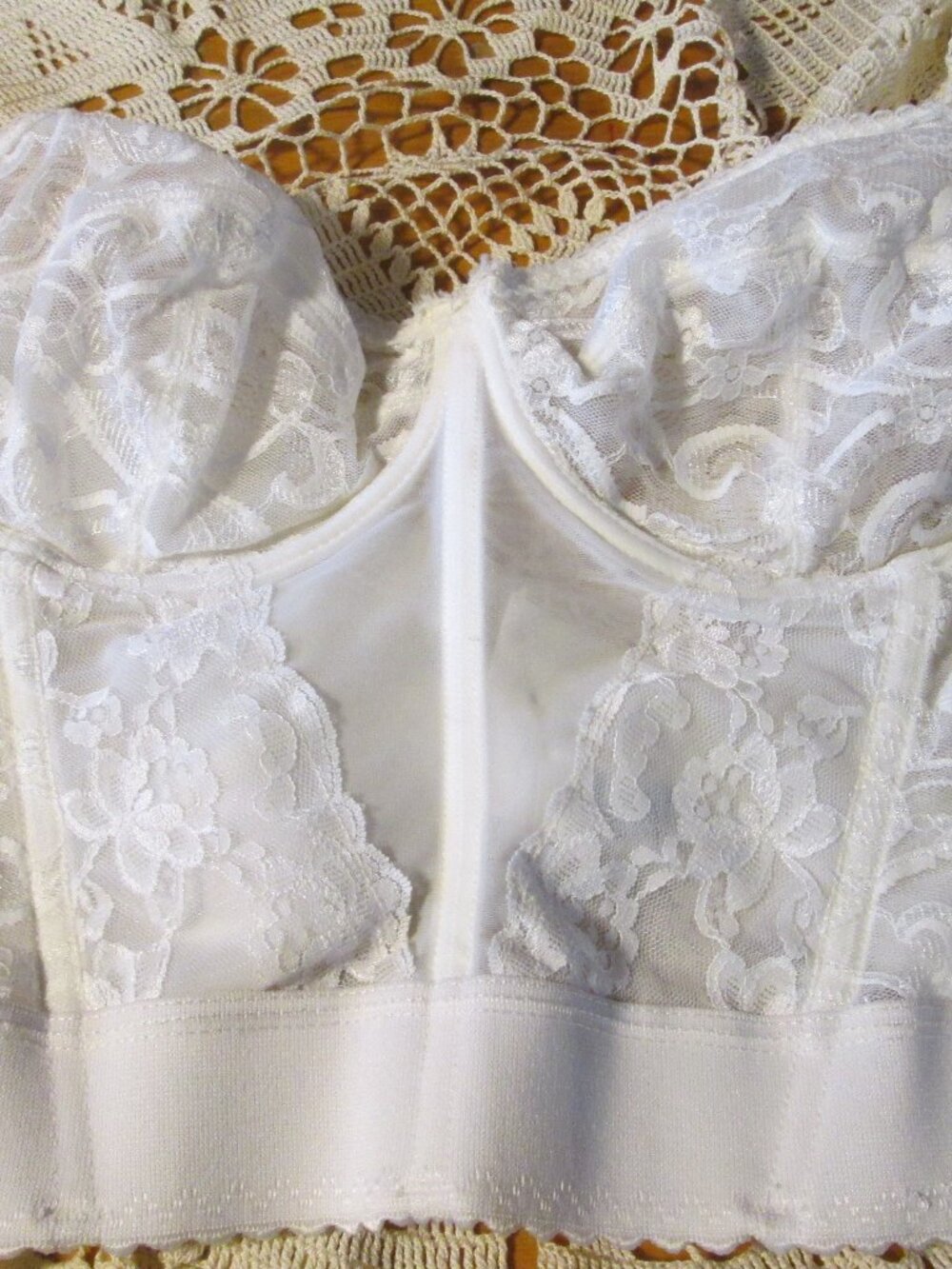 Vtg Goddess 38 C longline Bustier strapless bra white all lace